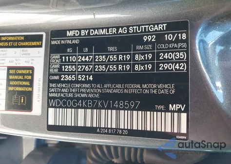 2019 Mercedes-Benz Glc 300 4Matic z USA, uszkodzony, nr VIN WDC0G4KB7KV148597